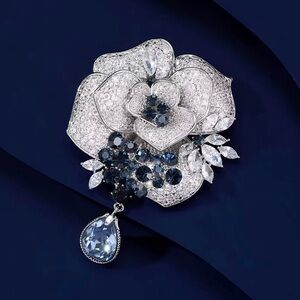 Elegant Silver and Blue Floral Brooch & Pendant.